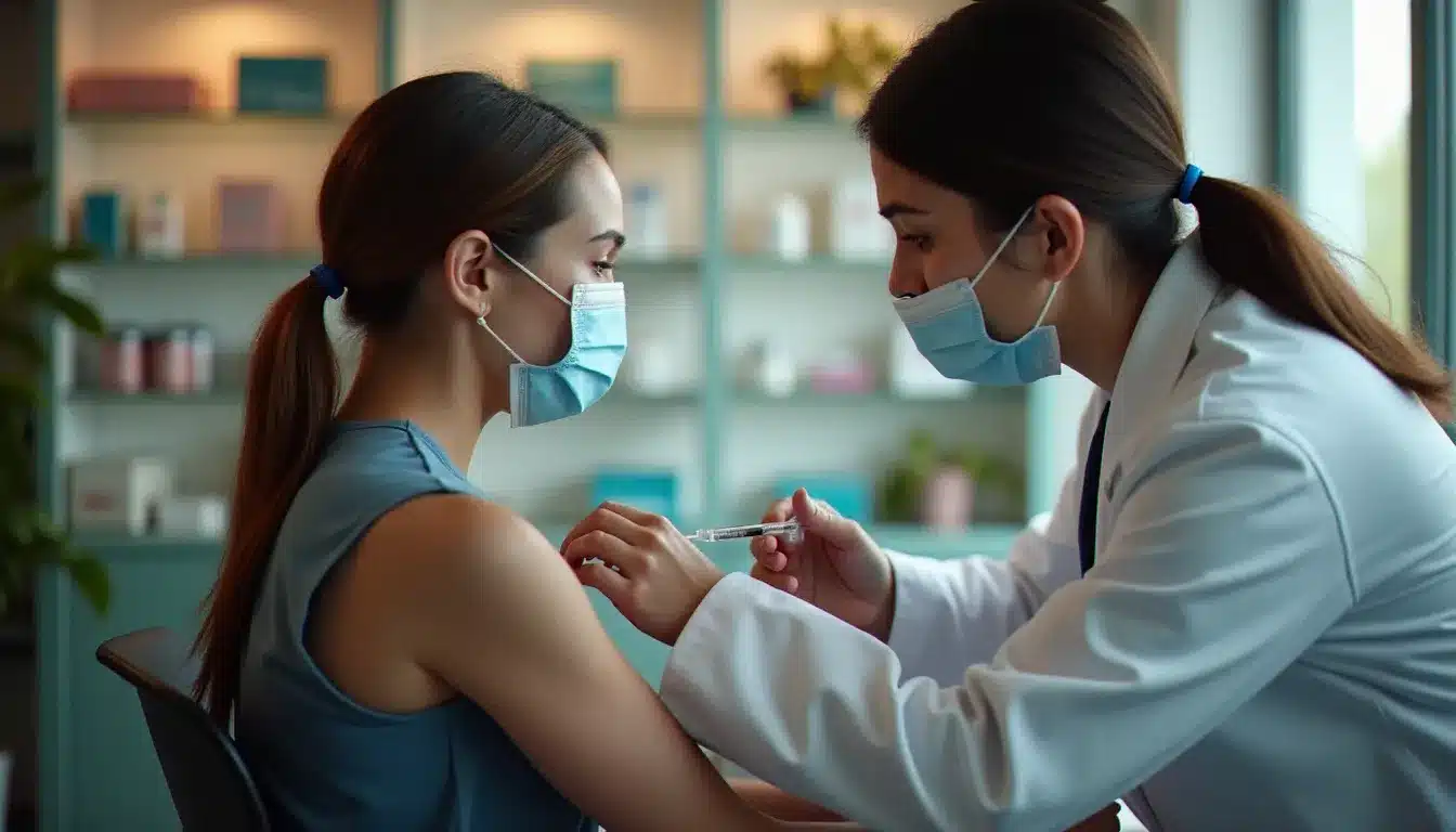 Un pharmacien réalisant une vaccination dans une salle de consultation d'une officine, service proposé dans les pharmacies de Lille sans rendez-vous