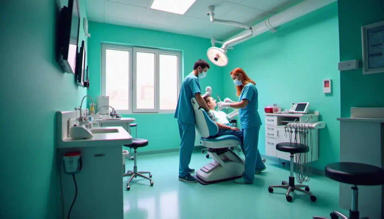 Cabinet dentaire moderne dans une clinique privée tunisienne, illustrant les soins dentaires à prix attractifs en Tunisie