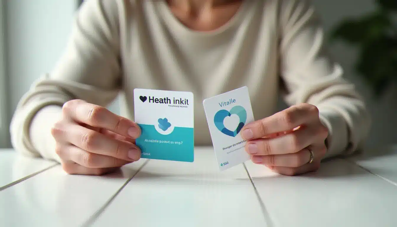 Carte Vitale et carte de complémentaire santé posées côte à côte, illustrant le fonctionnement de la complémentaire santé