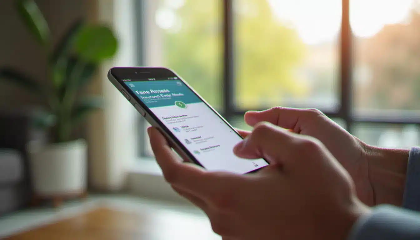 Main tenant un smartphone pour comparer des mutuelles santé en ligne, représentant l'utilisation gratuite d'un comparateur comme Meilleurtaux Santé