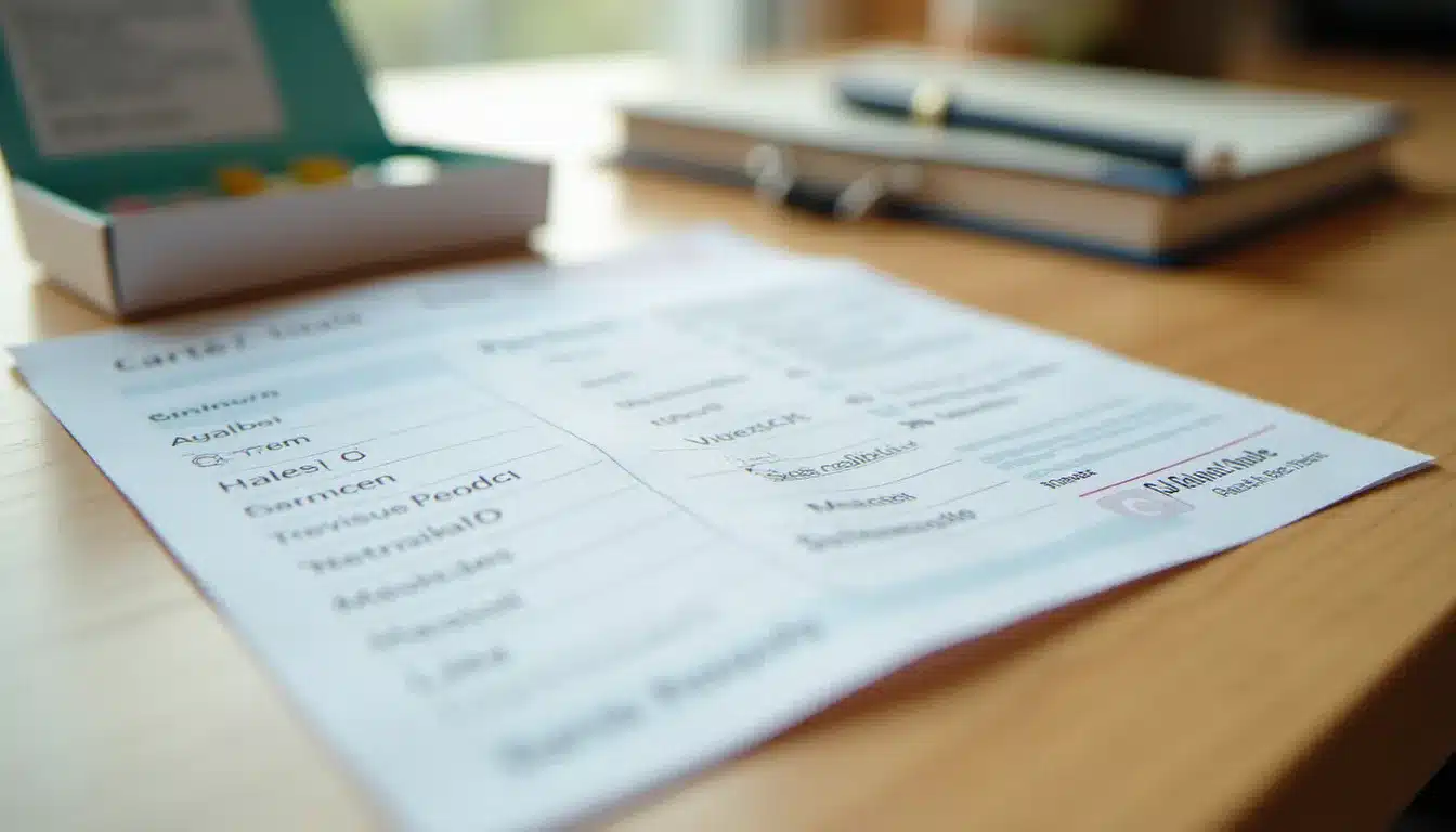 Carte Vitale et ordonnance médicale posées sur un bureau, symboles du remboursement santé en France