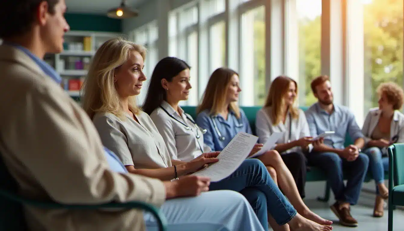 Patients de cultures différentes dans une pharmacie française, illustrant la diversité des représentations en anthropologie de la santé