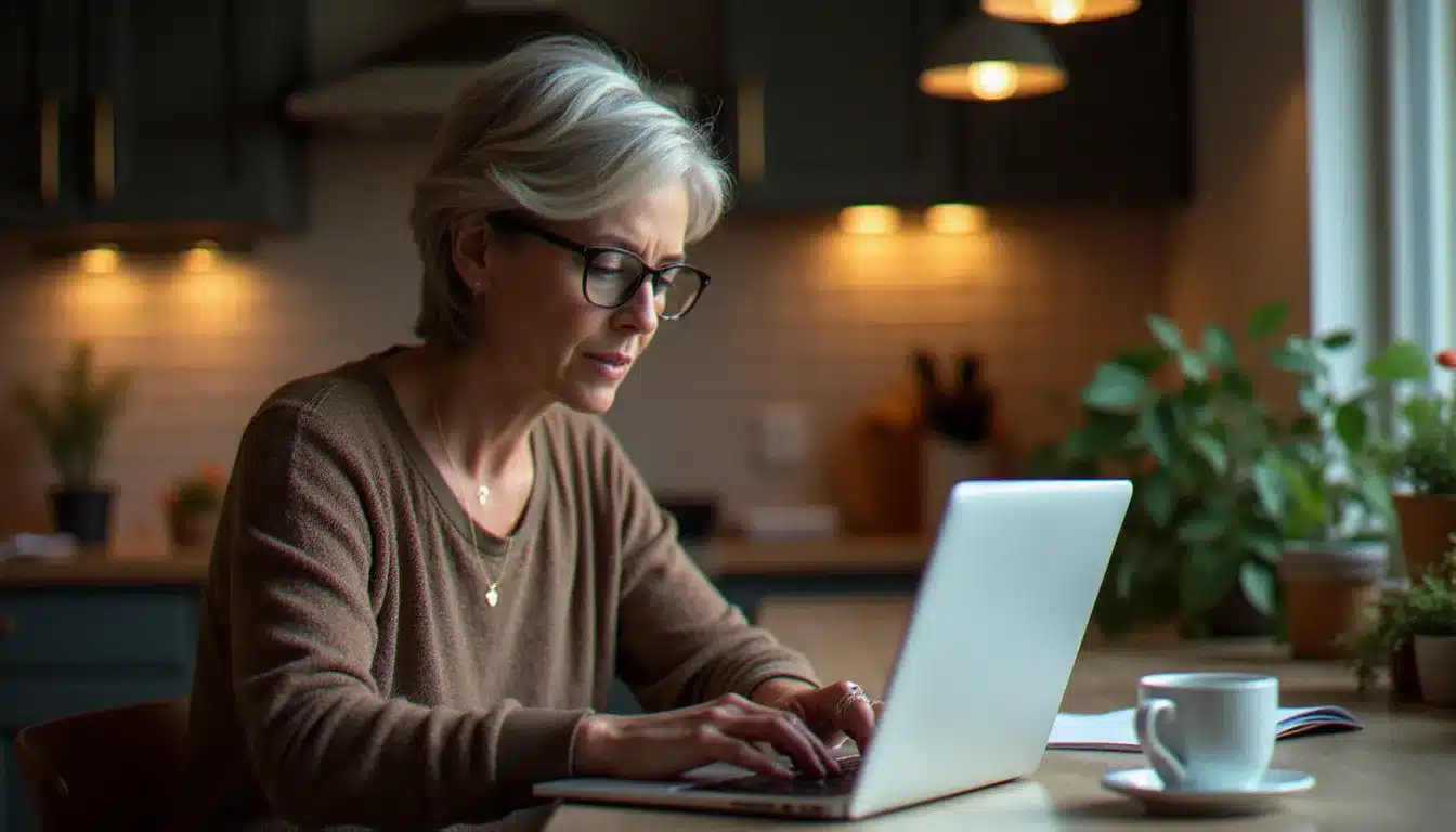 Femme consultant des ressources en ligne pour comparer les aides financières disponibles pour la santé mentale en 2026