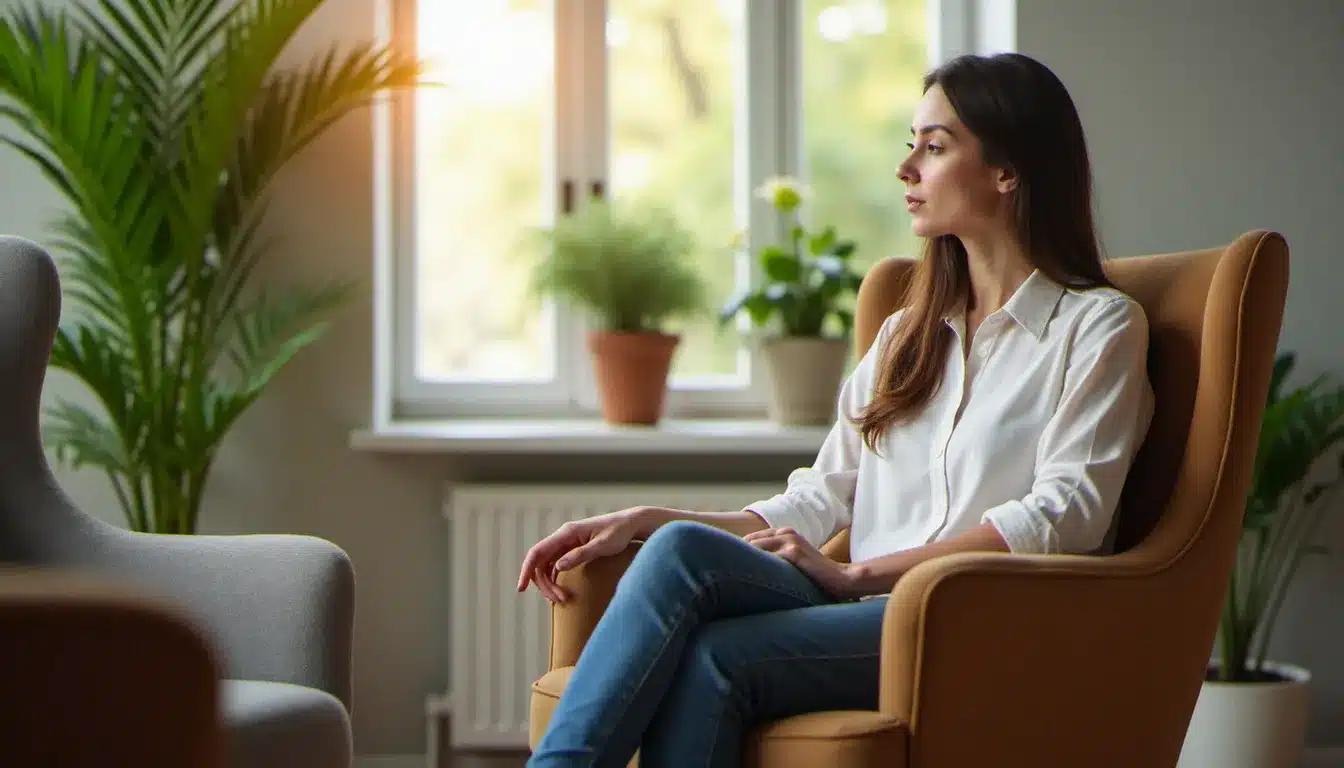 Séance de consultation psychologique dans un cabinet lumineux, illustrant les prix santé mentale en 2026